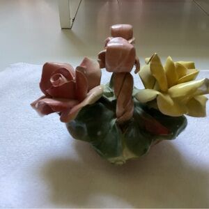 Vintage Capodimonte Small Flower Basket, 4” tall, 6” base